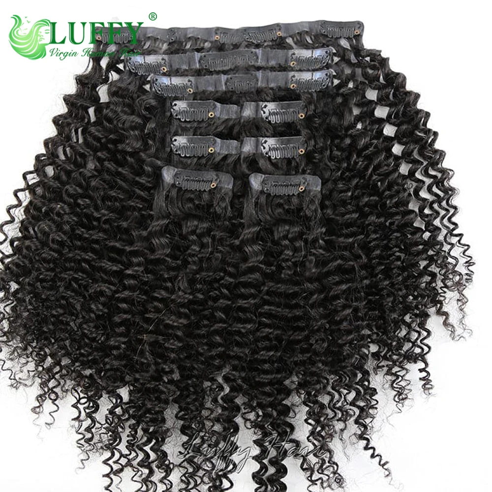 Extensions de Cheveux Humains Bouclés et Crépus à réinitialisation pour Femme Noire, Accessoire en PU Sans Couture de Birmanie, 7 Pièces