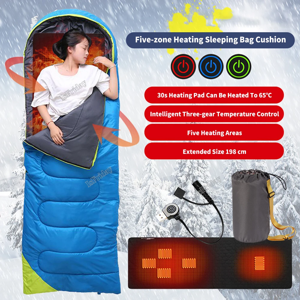 Imagem -02 - Outdoor Usb Heating Dormiring Mat Temperatura Ajustável Almofada Elétrica Aquecida para Barraca de Acampamento 198x61cm Zonas de Aquecimento