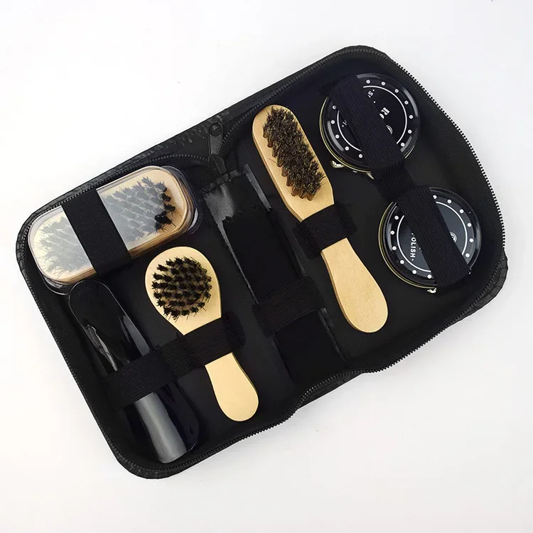 8pcs Shoe Shine Care Kit Black & Transparent Polish Brush Set Home Genuine Leather Shoe Care Set Polish Tool with Bag