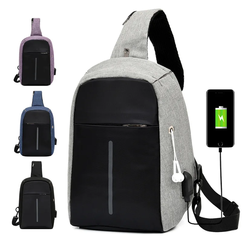 Sling Bag for Men Women, Shoulder Backpack Chest Bags Crossbody Daypack with USB Charging Port & Headphone Hole