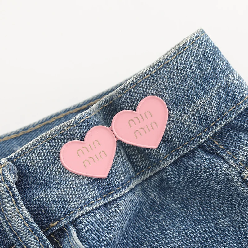 Detachable Buttons Heart Shape Snap Fastener Pants Pin Retractable Button Sewing-Free Buckles for Jeans Perfect Fit Reduce Waist