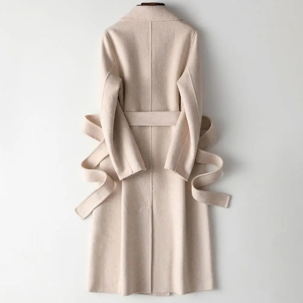 New Fashion Woolen Coat And Jackets Women Autumn Casual Slim Solid Color Elegant Long Coats Clothing Пальто Женское With Belt