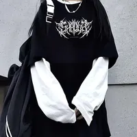 Fashion Punk Dark Style Printed Round Neck T-shirt Y2K Sport Harajuku Thin Women's Top Long Sleeves T Shirt Outdoor Loose Shirt