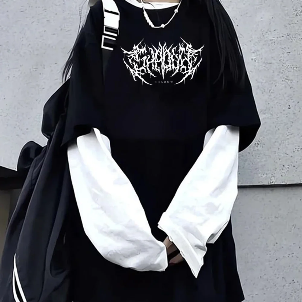 Fashion Punk Dark Style Printed Round Neck T-shirt Y2K Sport Harajuku Thin Women's Top Long Sleeves T Shirt Outdoor Loose Shirt