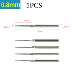 5PCS 0.8-2.5mm Diamond Grinding Point 2.35mm Shank Diamond Coated Drill Bits For Glass Jade Amber Glass Drilling Grinding Burr