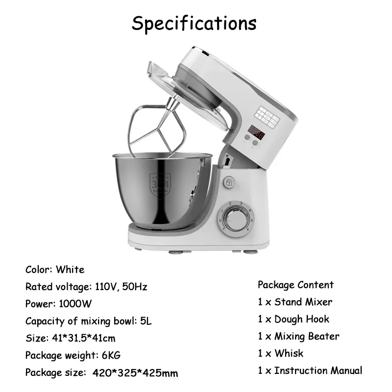 Household Stand Mixer OEM 5L Cake Bread Dough Mixer Planetary Electric Home Kitchen Appliance Food Mixer