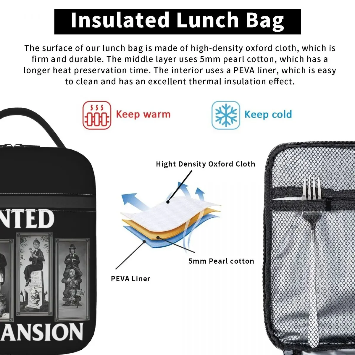 Haunted Mansion smorfia borsa da pranzo isolata per le donne Resuable Halloween Ghost Horror Movie Cooler Thermal Lunch Box Kids School