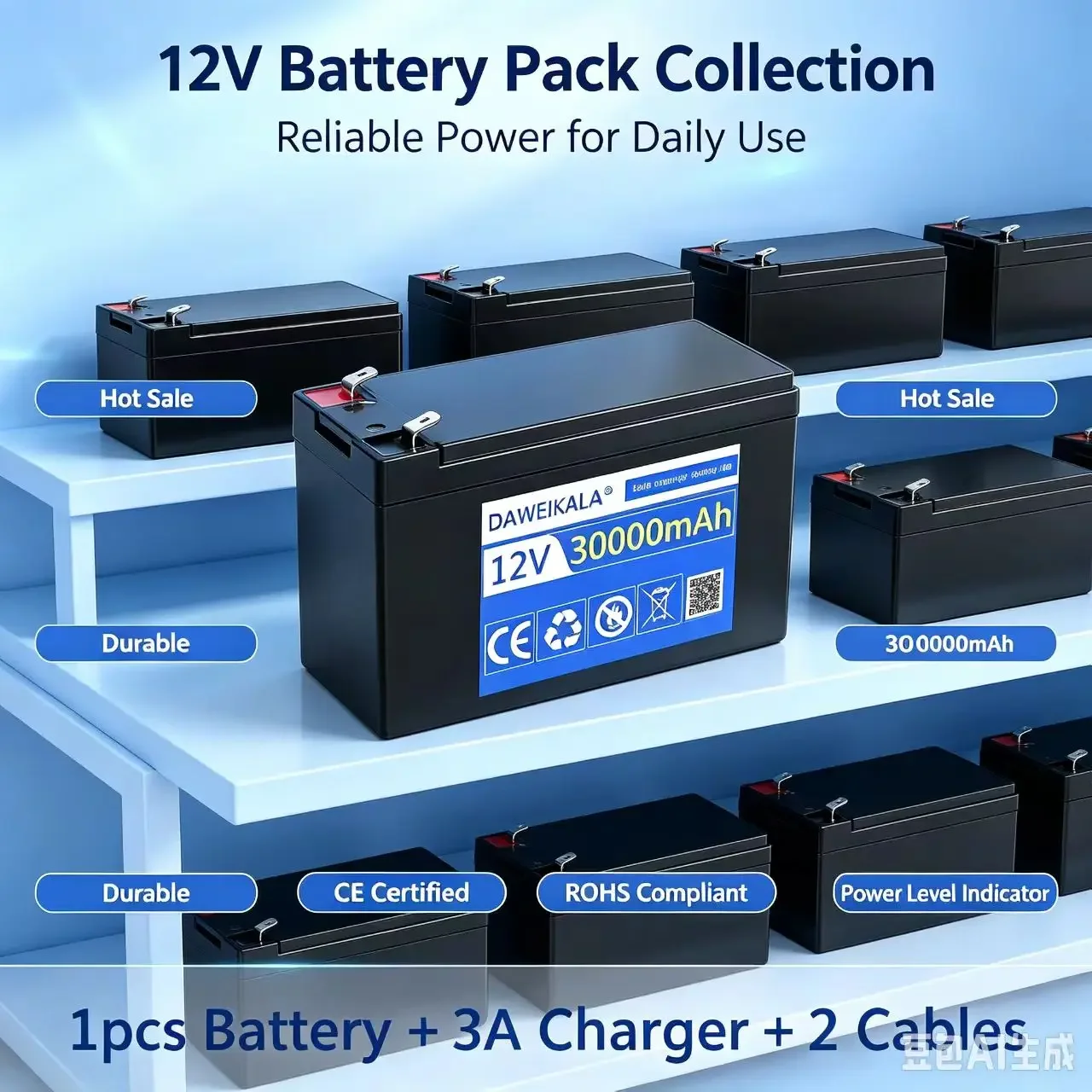 Daweikala 12V 30000mAh Tragbarer Wiederaufladbarer Akku, Multifunktionale Stromversorgung für USV, Notbeleuchtung, Outdoor-Elektronik, EU-Lager 7 Tage Lieferzeit