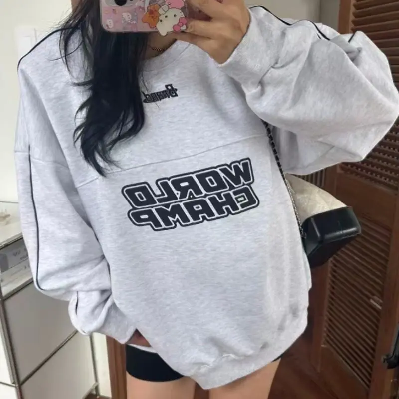 

Модная женская толстовка с длинными рукавами и круглым вырезом, прямого кроя, с буквенным принтом, повседневная, удобная, хлопковая, в уличном стиле