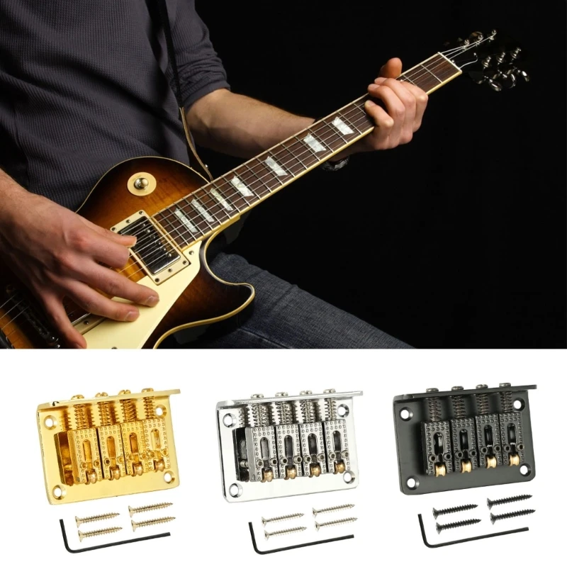 2024 New Guitar Bridge, Zinc Alloy 4-String Fixed Hardtail Guitar Bridge Saddle with 4 Pieces Mounting Screws for Electric