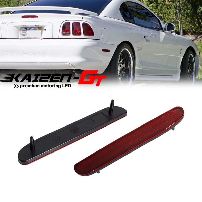 2PCS Smoked / Red Lens Car Rear Bumper Side Fender Marker Light Cover Housings Kit For 1994-1998 Ford Mustang, No Bulb / Socket