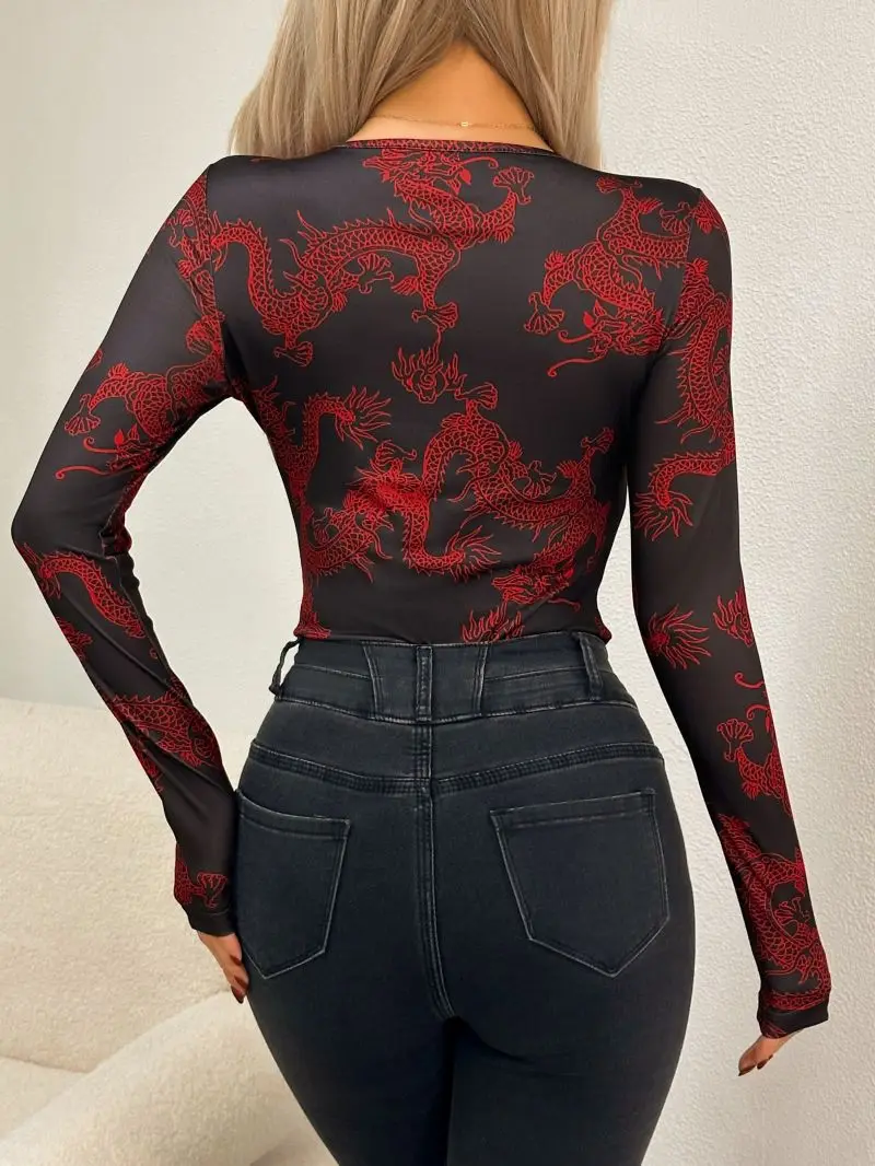 Slimming round Neck Long Sleeve Jumpsuit Versatile Tight Fit Spicy Girls Top Comfortable Versatile Clothing for Women