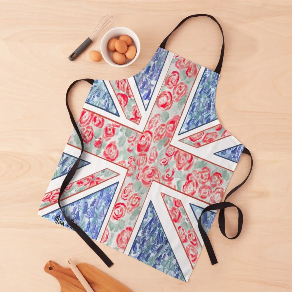 

Botanical British Flag - a Union Jack of Roses & Bluebells Fit for a King Apron Aprons For Woman Things For Kitchen