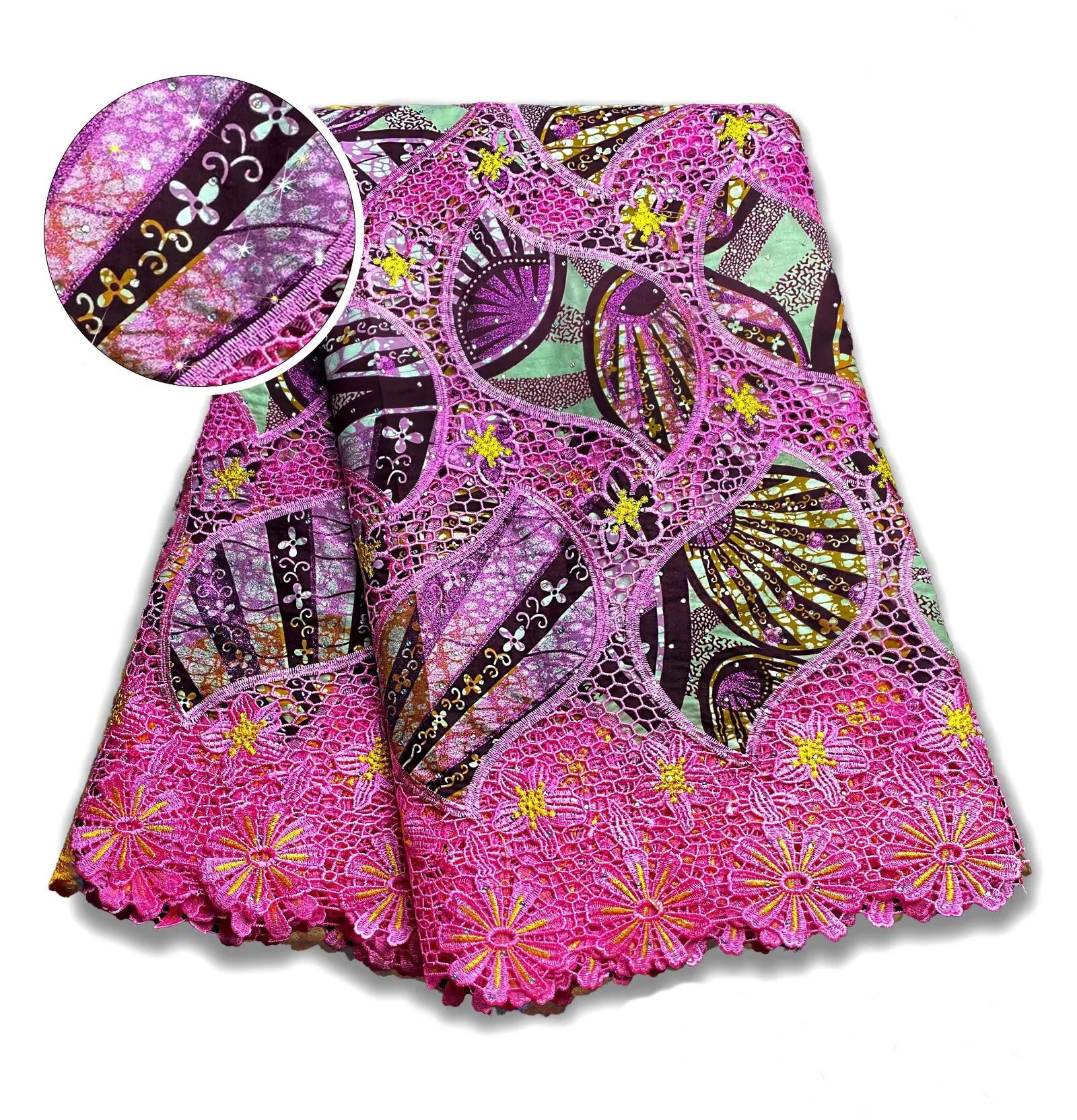 Luxury African Wax Cord Lace Fabric with 3D Flowers Embroidery for Nigerian Wedding Aso Obi High-Quality Material