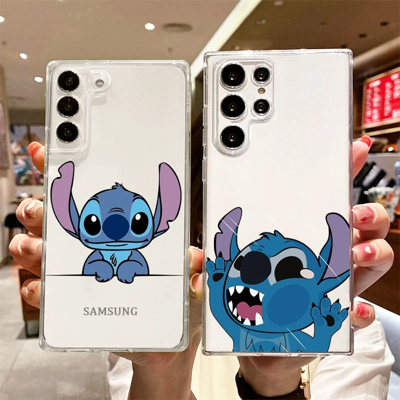 Disney Lilo & Stitch Art Phone Case For Samsung S23 S22 S21 S20 FE Ultra Pro Lite S10 S10E S9 S8 Plus 5G Transparent Cover