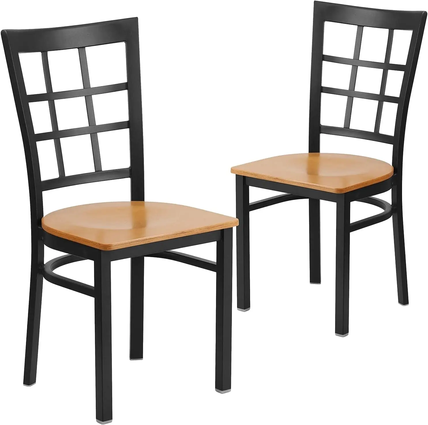 

2 Pack HERCULES Series Black Window Back Metal Restaurant Chair - Natural Wood Seat