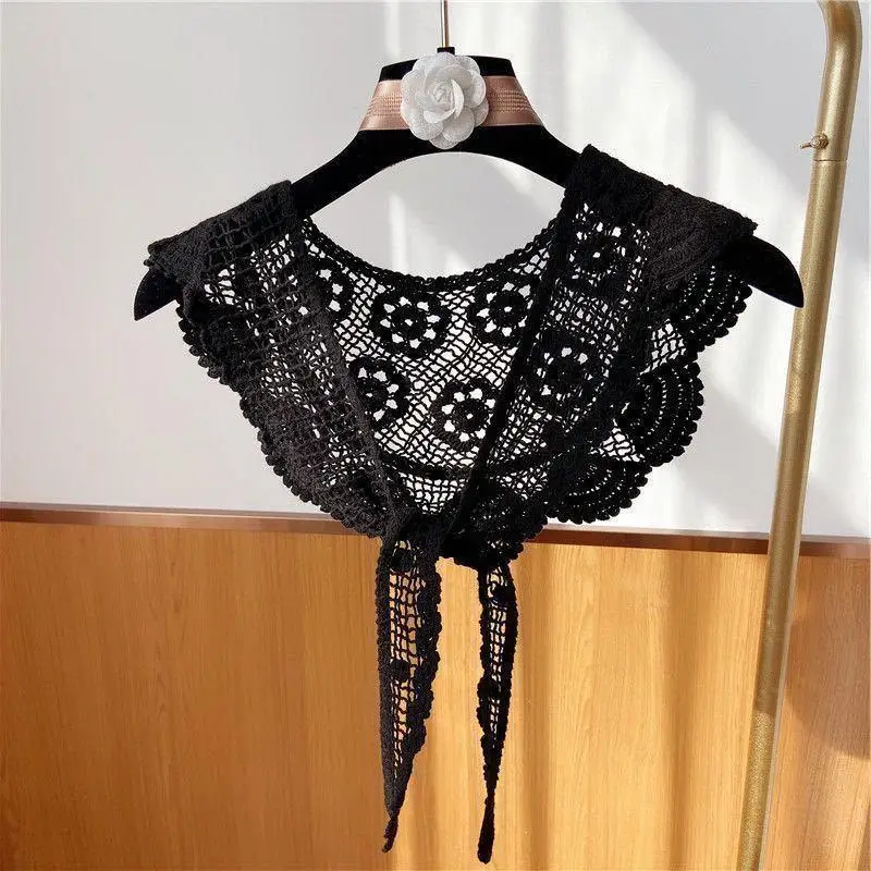 Simples pequeno lenço de crochê xale meninas cor sólida triângulo laço cachecol feminino fino lenço de neckerchief xale envolve lenço saco 2 ord