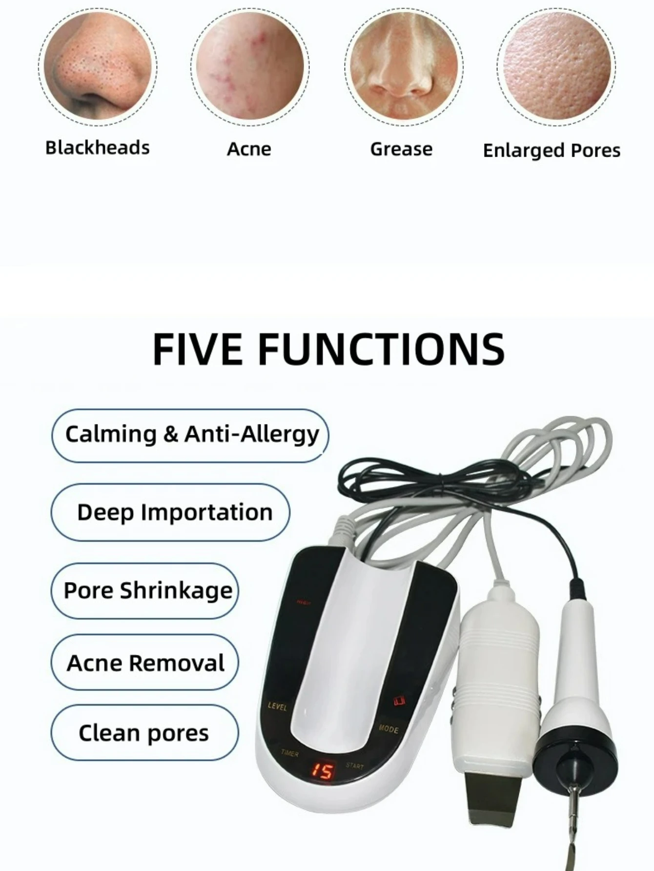 متعددة الوظائف الكهربائية الجلد الغسيل تقشير مزيل الرؤوس السوداء تنظيف الوجه العميق رفع أيون حب الشباب المسام الأنظف تنظيف الوجه #4