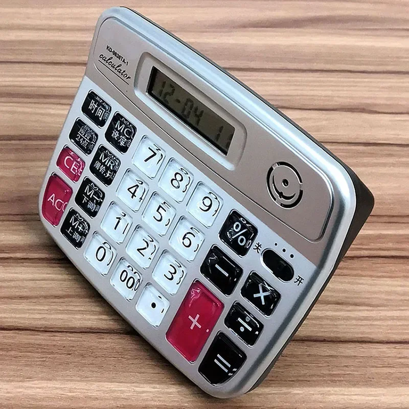 Musical Desktop Calculator 8-Digits LCD Display Electronic Calculator Counter Big Buttons Time Date Show Alarm Clock Function