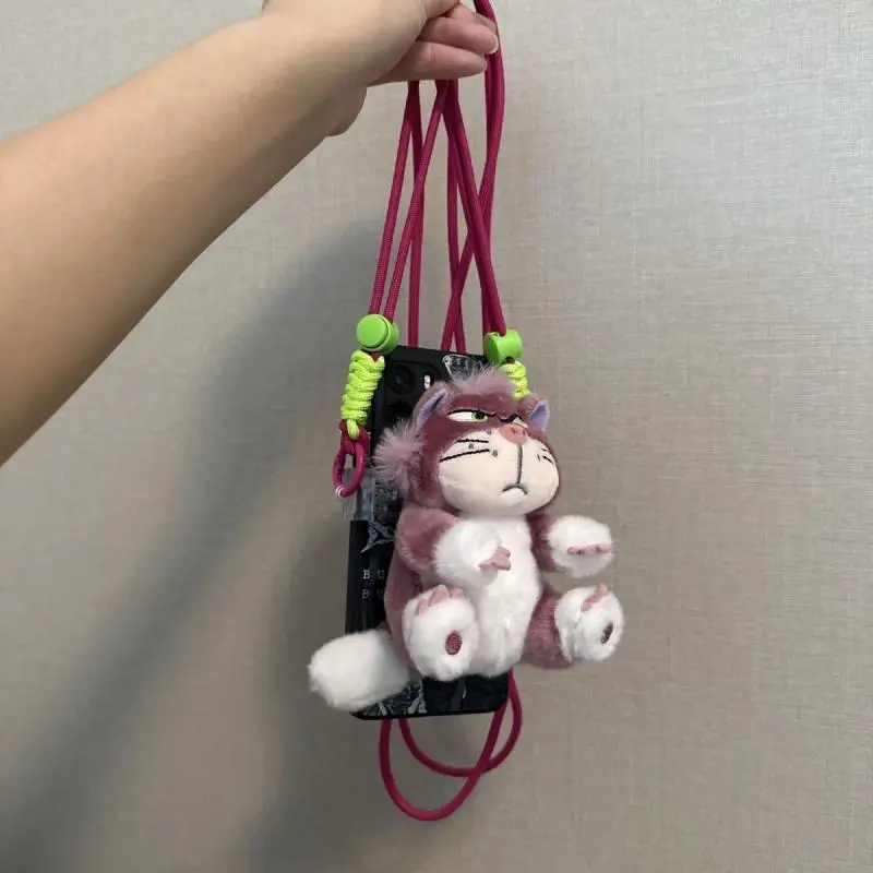 New Anime Cartoon Lucifer Cat Plush Doll Phone Back Clip Phone Case Crossbody Rope Portable Outdoor Anti Loss Safety Rope