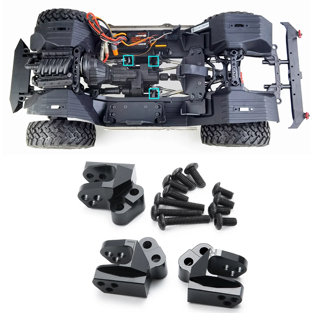 YEAHRUN Metal Chassis Center Skid Plate & Fixed Code Pull Bar Installation Base for 1/10 Axial SCX10 III AXI03007 AXI03006