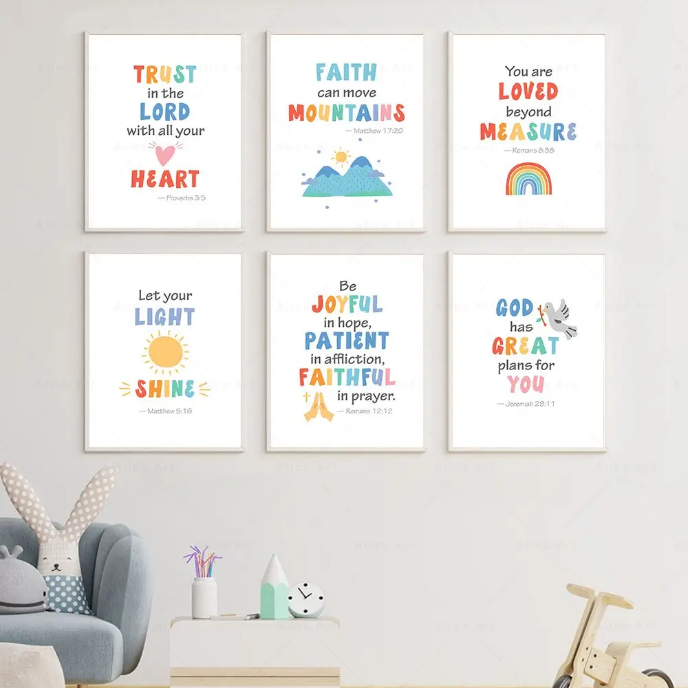 Church Sunday School Decoration Scripture Posters Kids Bible Verse Quotes Print Christian Wall Art Canvas Painting Home Decor