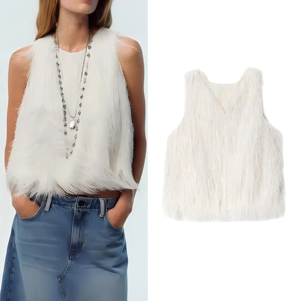 

Women's 2025 new fashion tassel decoration short V-neck vest style top retro sleeveless women's vest chic top