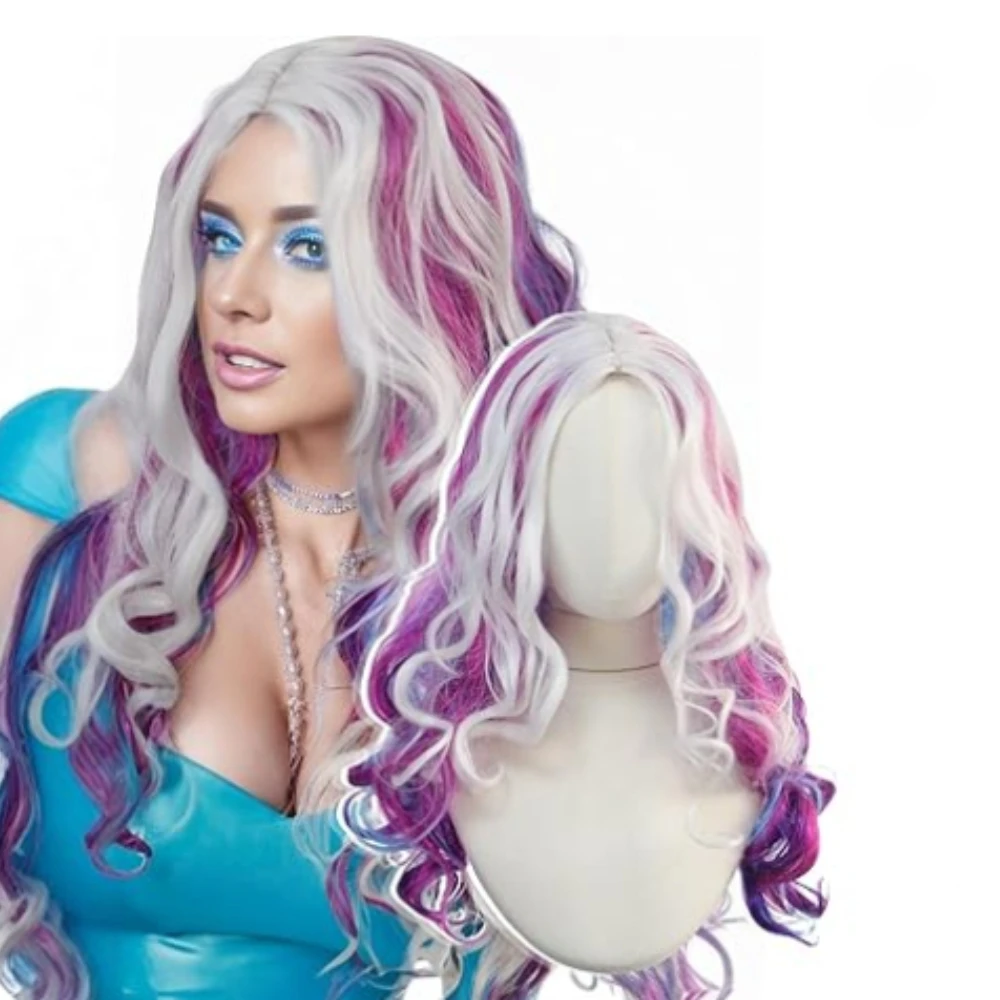 

Long Gradient Color Wavy Wig White, Purple, Blue Multi-Color Women's Wig Synthetic Material Cosplay Halloween Carnival Party Wig