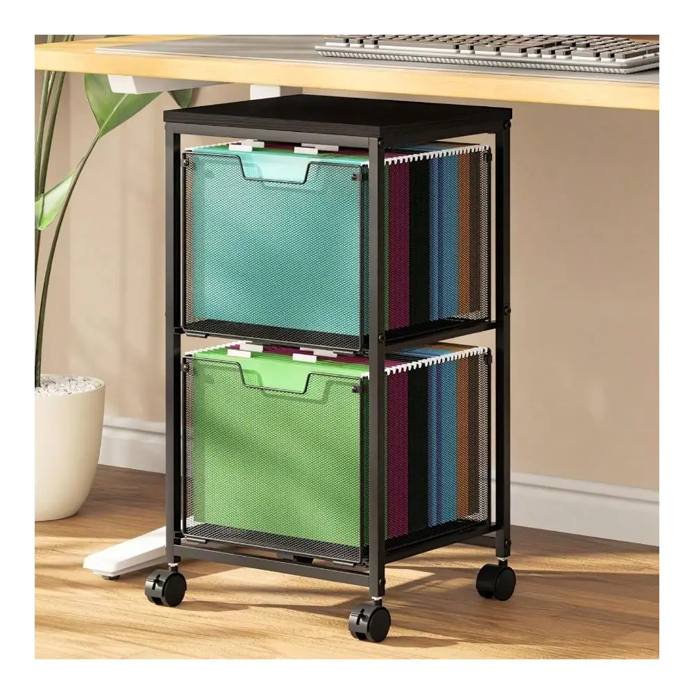 

File Cart With 2 Storage Drawers, Under Desk Storage, Hanging File Folder Organizer With Wheels, Printer Stand Utility Craft Ca