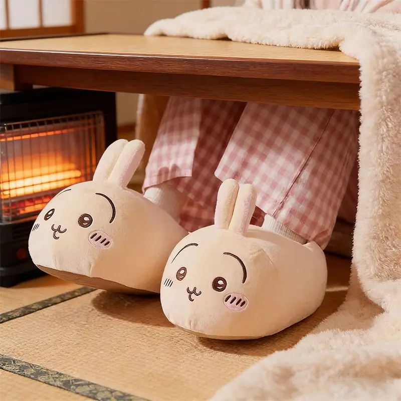Anime Chiikawa Women's Plush Slippers Hachiware Winter Thicken Warm Slippers Usagi Girl Anti Slip Plush Warm Cotton Shoes Gifts