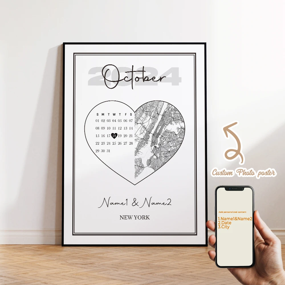 

Modern Customize Personalized Name Date City Map Love Wall Art Print Canvas Painting Poster Picture For Living Room Home Decor