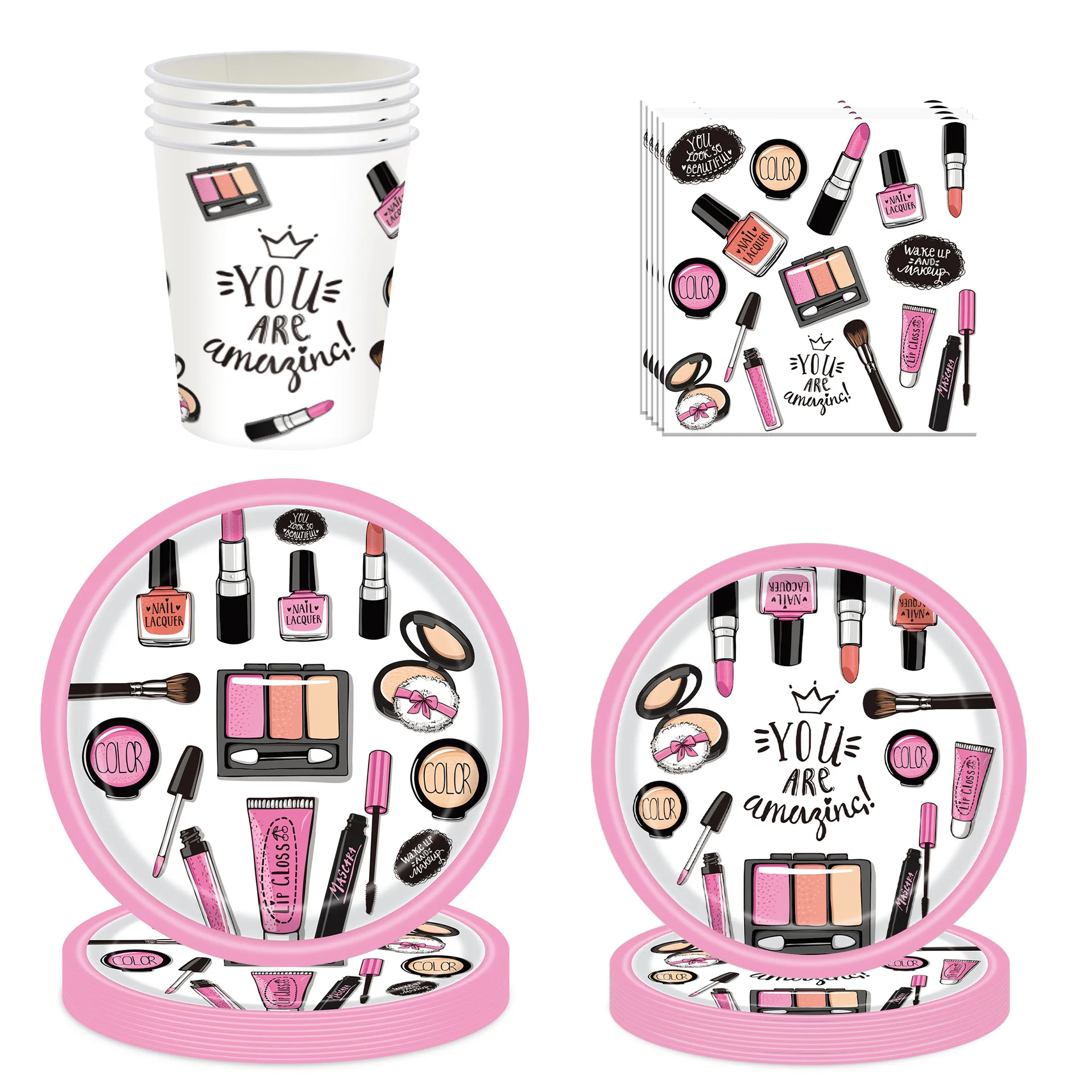 Make Up Birthday Party Decor Women Girls Favor Spa Makeup Disposable Tableware Set Baby Shower Birthday Hen Party Supplies