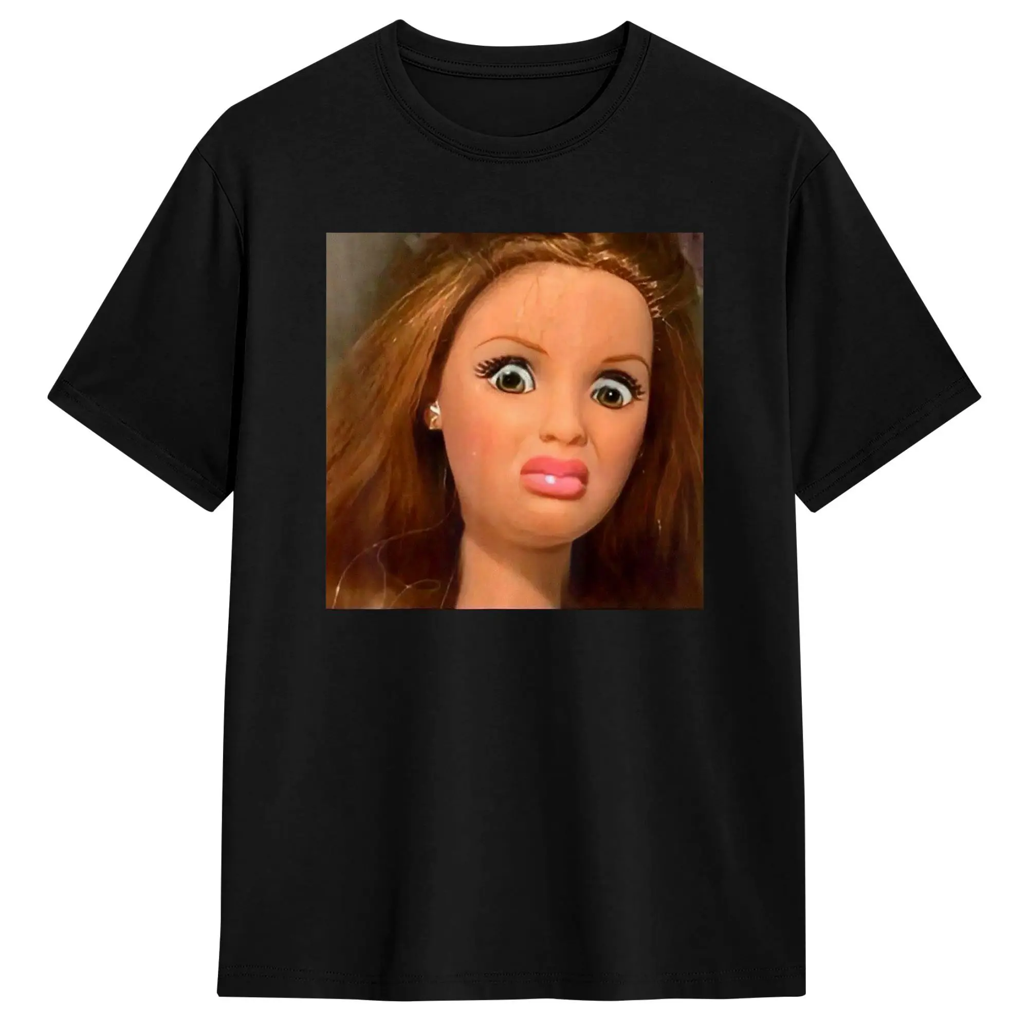 Funny Doll Face Meme Expression Hilarious T Shirts for Men Cotton Vintage T-Shirt O Neck  Tees Short Sleeve Clothes Gift Idea