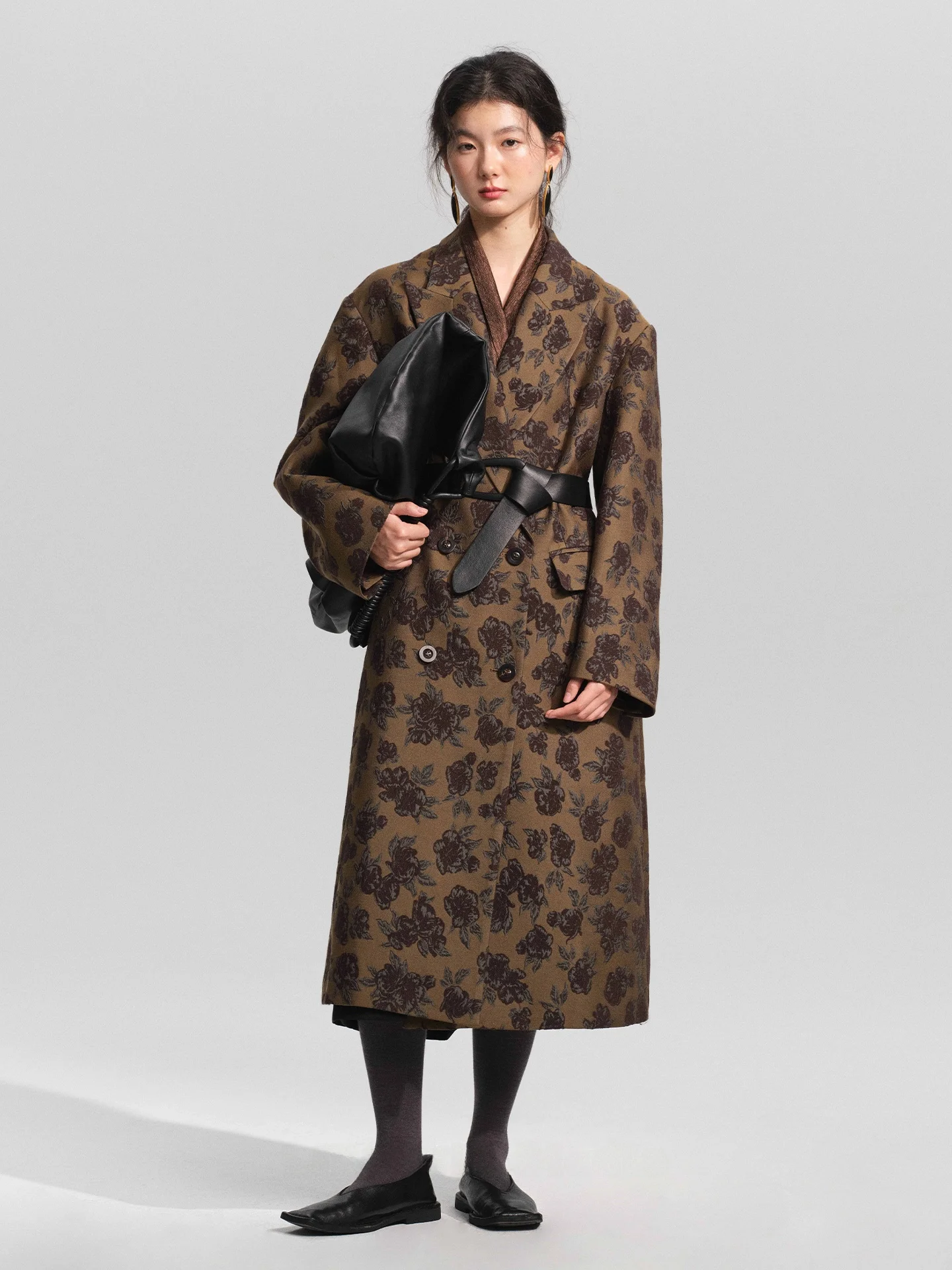 

Lingli Winter 2025 Heavyweight Embroidered Fabric Casual Suiting Coat Vintage Sle Long Sve Women's Mid-Length Coat