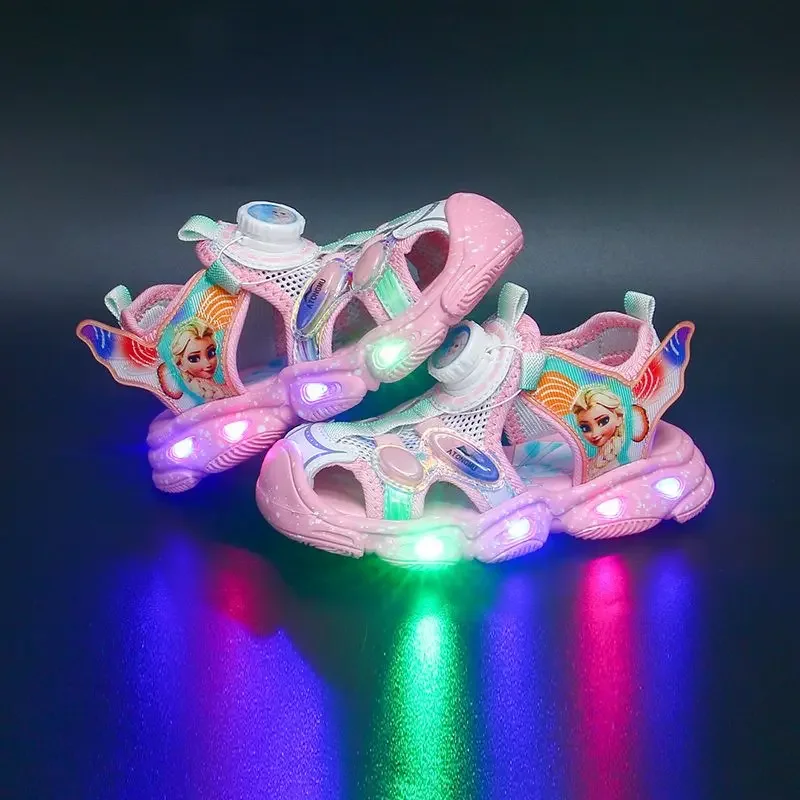 Disney led light girls sandals summer new children\'s sandals frozen baby anti-kick princess beach shoes