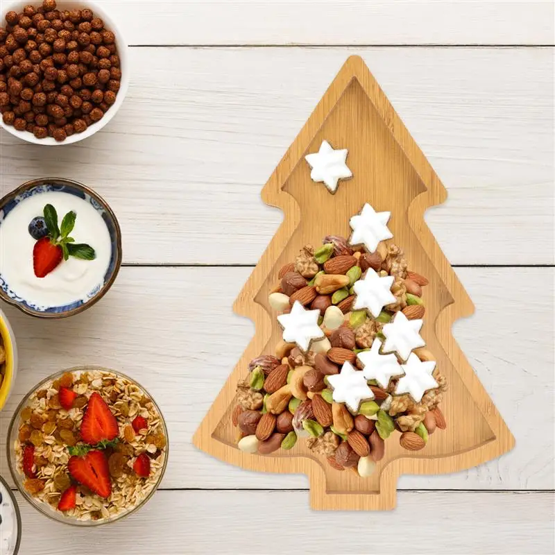 Christmas Tree Dish Wooden Sauce Dish Seasoning Plate Sushi Dipping Bowl Appetizer Plate Cartoon Tableware Fruit Tray For Home