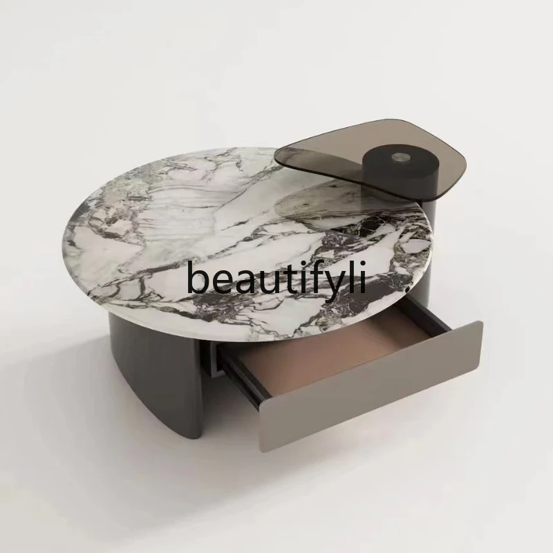 

Italian Minimalist Red Oak Marble Coffee Table Set Irregular Small Apartment Living Room Home Use