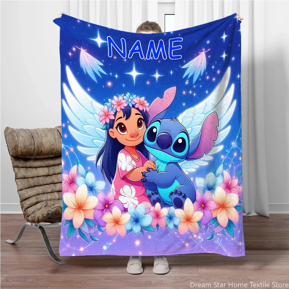 Customized Name Personalized Blanket,Disney Stitch Print Blanket for Sofa Bed Cover Blanket Suitable for Birthday Christmas Gift