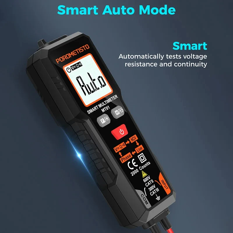 MT01 inteligentny multimetr cyfrowy AC/DC NCV woltomierz automatyczny zakres 600V rezystancja napięcia Tester ciągłości Tester elektryka