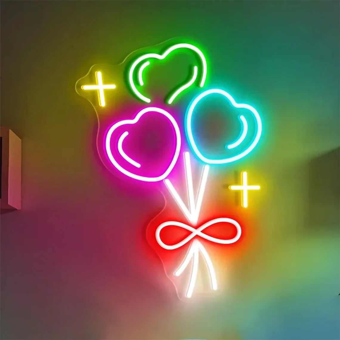 

Heart Balloon Bouquet Neon Sign Heart Shaped Balloon Neon Triple Heart Bedroom Decor Girl Room Decor