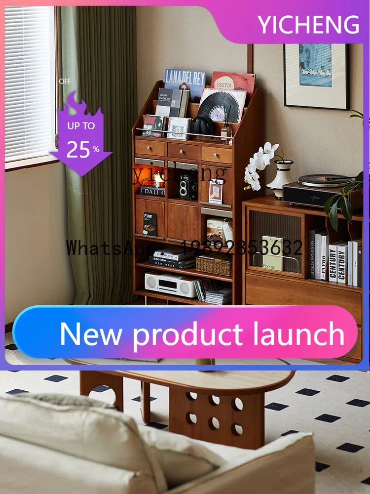 

A1 solid wood magazine cabinet simple living room study bookcase small apartment retro storage locker