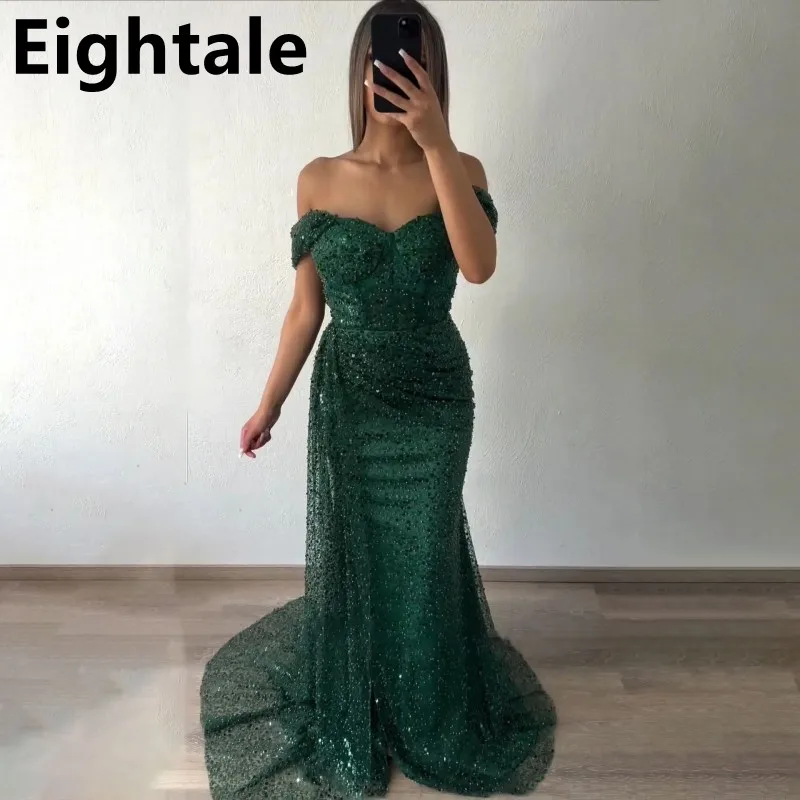 

Eightale Customized 2025 Dark Green Sequin Mermaid Off Shoulder Prom Dress Evening Dress Women Formal Party Gown Robes De Soirée