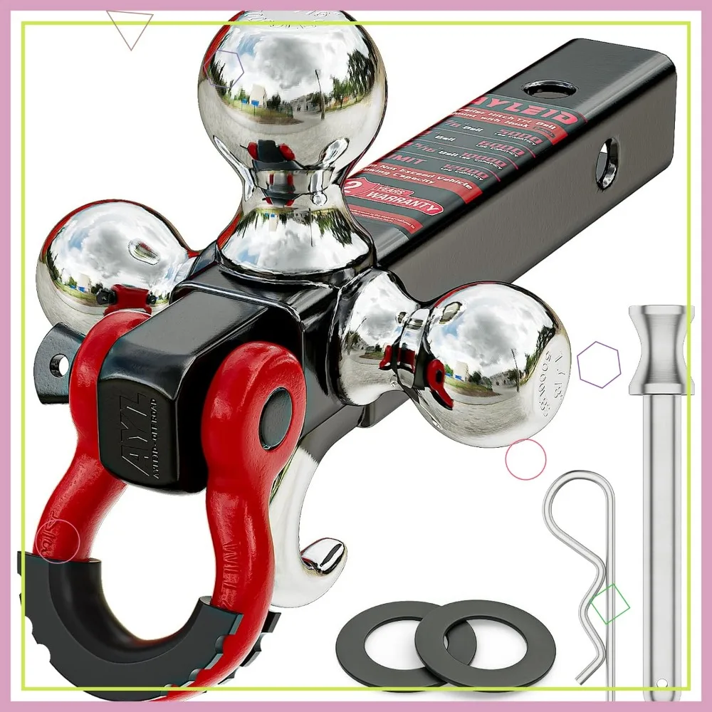 

Tri-Ball Tow Hitch Mount with Hook, Pin & Rotatable Shackle for 2-Inch Receiver, Fits 1-7/8 to 2-5/16 Inch Balls