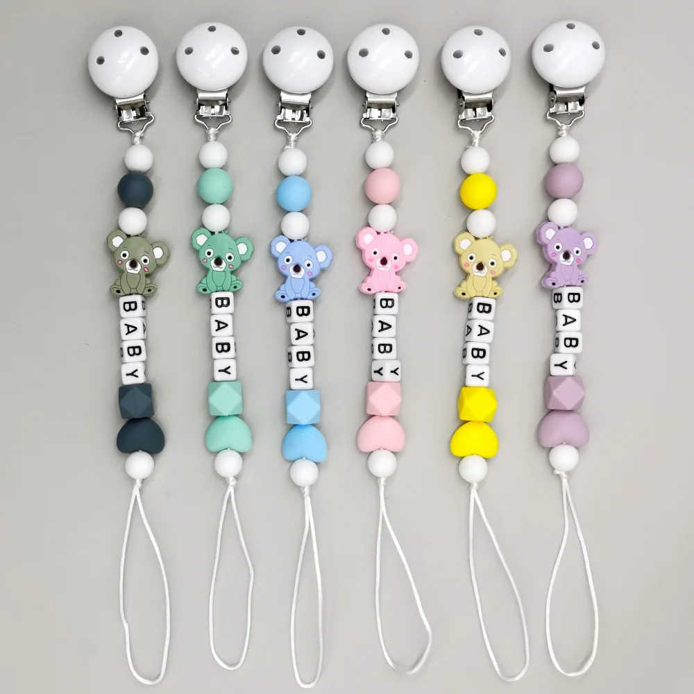 

Custom Free personalized Name baby pacifier holder chain Handmade silicone koala safe teether Newborn Chew Gift