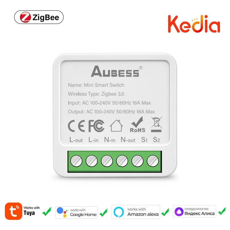 Zigbee 3.0 Smart Wifi Switch 16a Mini Smart Switch 2 Way Control Relais Tuya Smart Life Control Smart Home Voor Alexa Google