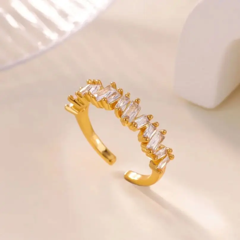 Fashion Zircon Geometric Cross Rings for Women Gold Color Stainless Steel Double Layer Stackable Ring Aesthetic Wedding Jewelry