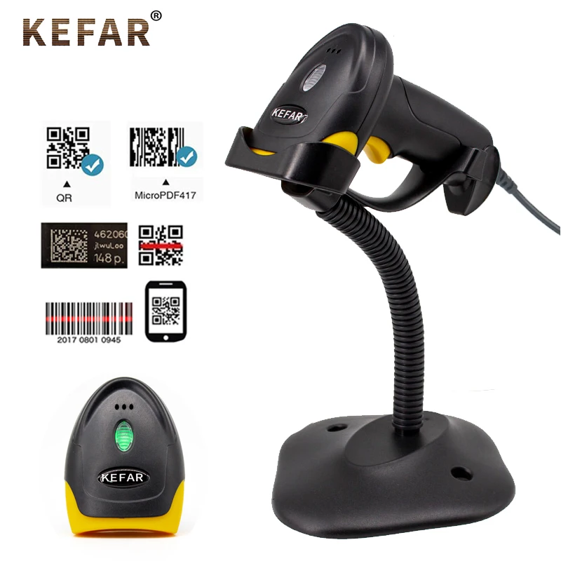 

KEFAR Auto Scan 2D Scanner Bluetooth Wired Wireless 2.4G Barcode Scanner Handheld QR Codes Reader for Supermarket Shops Logistic