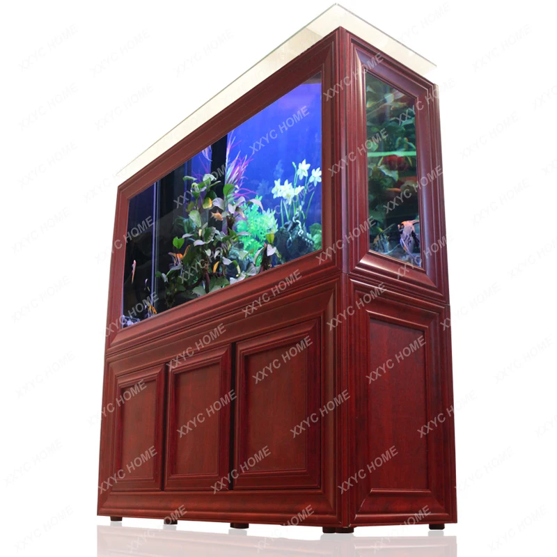 

Chinese Fish Tank Aquarium Living Room Screen 1.2 M Floor Imitation Red Wood Dragon Fish Tank Bottom Filter Fish Tank