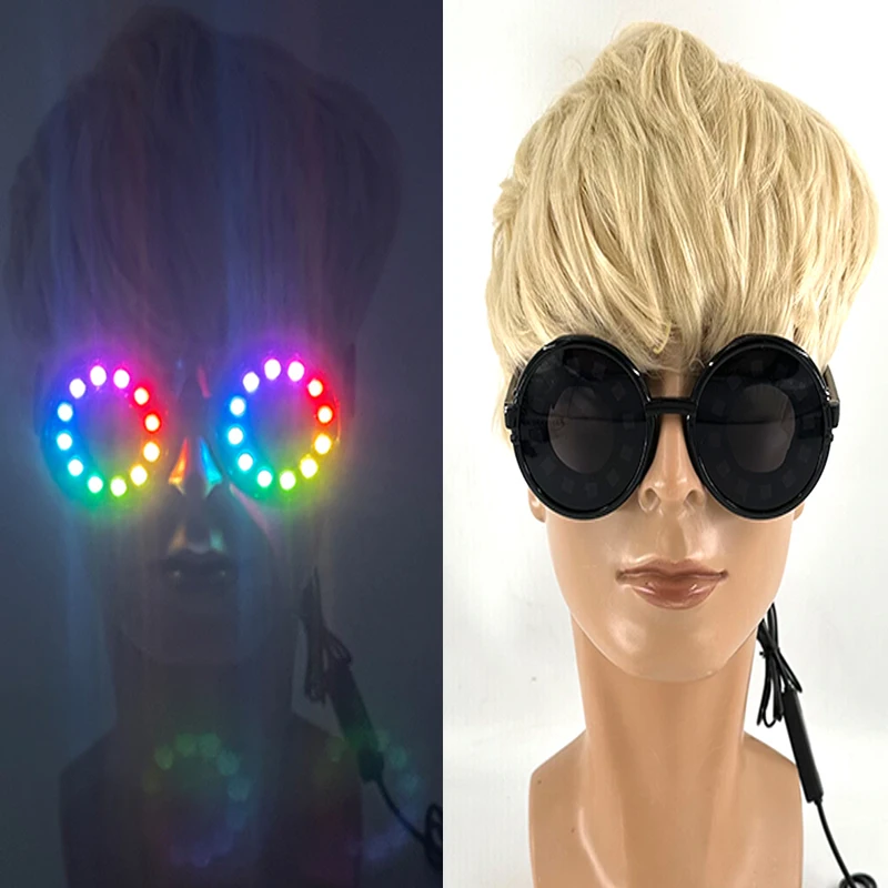 Gafas LED de colores para hombre y mujer, lentes luminosas con Control por Bluetooth, montura redonda decorativa, por la noche, novedad