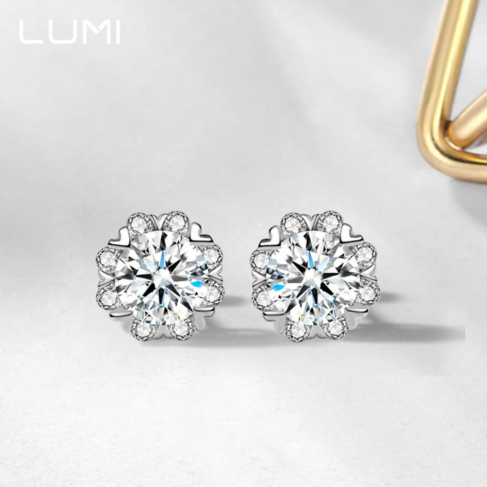 

0.5CT 1CT Moissanite Snowflake Stud Earrings for Women - Sterling Silver 925 Diamond Earring Sparkling Party Ear Jewelry